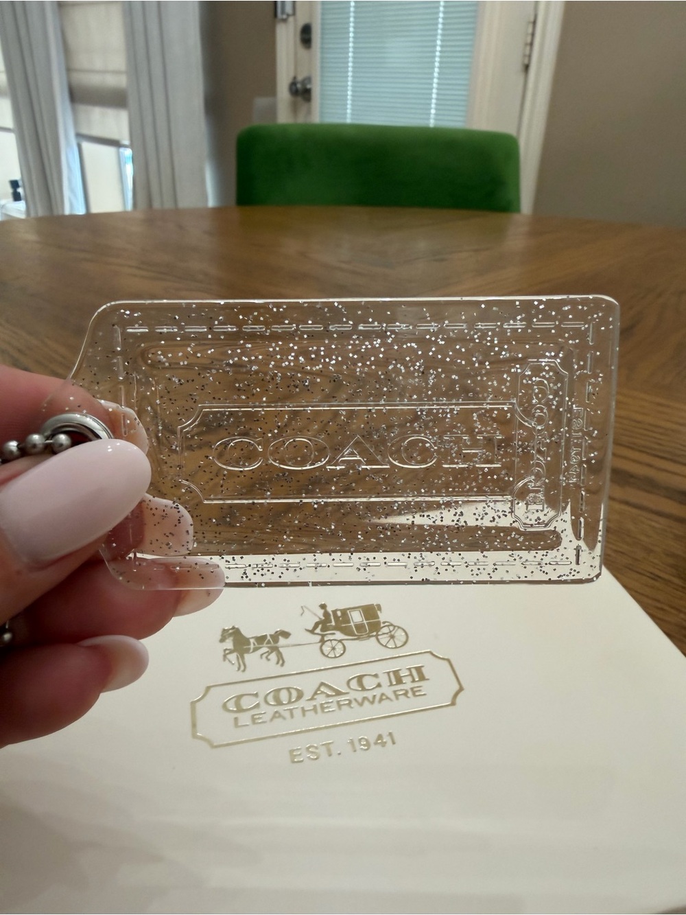 COACH XL Poppy Acrylic Clear Glitter Hang Tag Charm